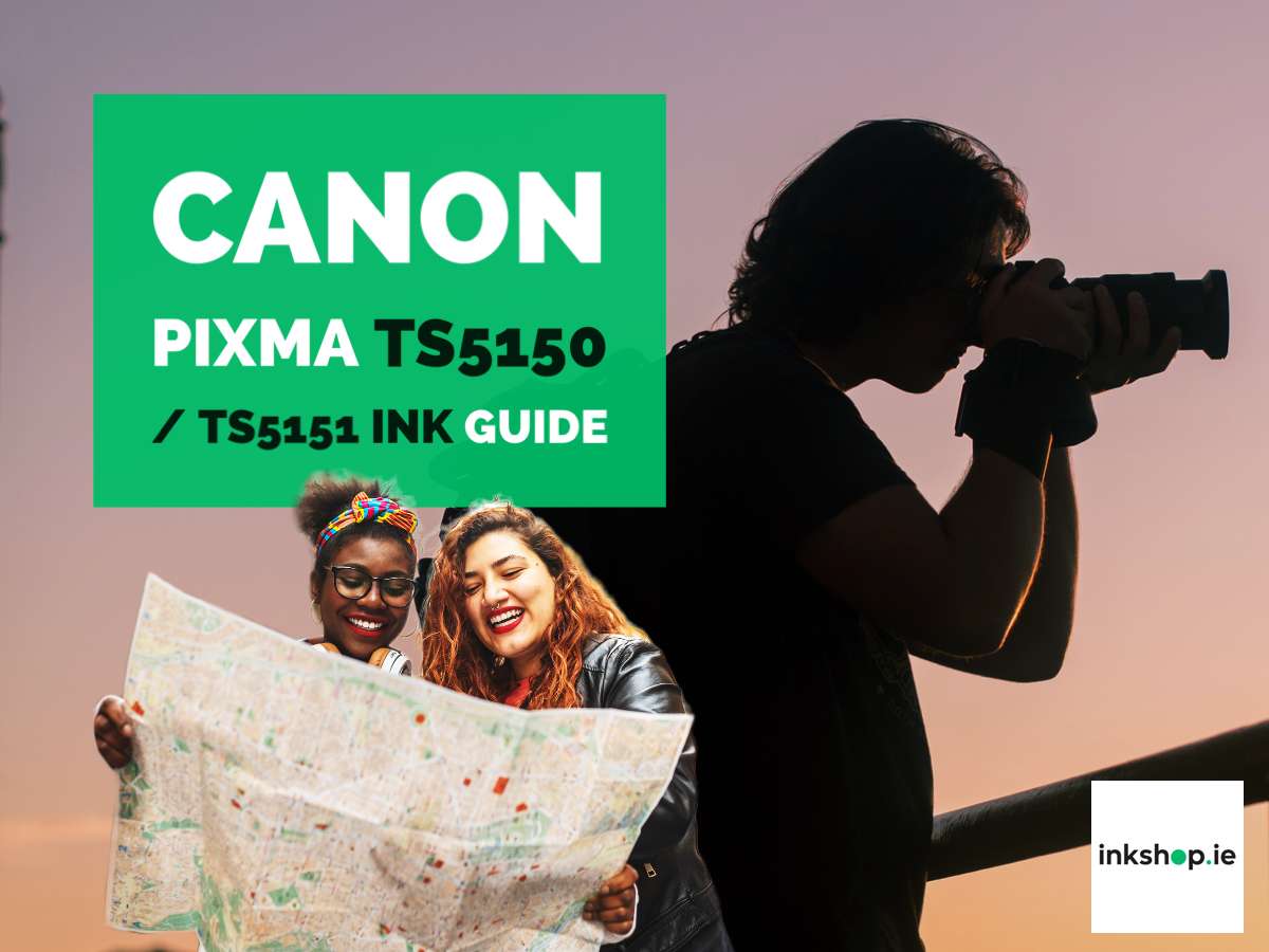 Canon Pixma TS51 Printer Ink Guide Text on Green Background