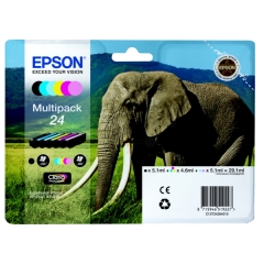 Epson 24 Elephant Colour Standard Capacity Ink Cartridge 6 x 5ml Multipack - C13T24284011 Image