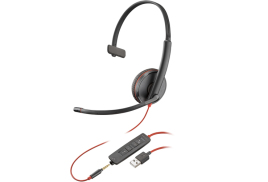 POLY Blackwire 3215 Monaural USB-A Headset (Bulk) Wired Head-band Office/Call center USB Type-A Black, Red