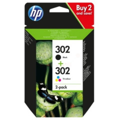 HP 302 Black Standard Capacity Tricolour Ink Cartridge 4ml & 3.5ml Twinpack - X4D37AE Image