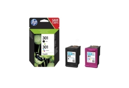 HP 301 Black Standard Capacity Tricolour Ink Cartridge 3ml x 2 Twinpack - N9J72AE