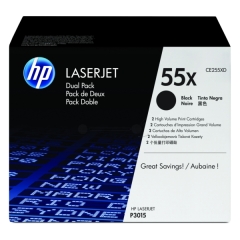 CE255XD | Twin pack of HP 55X Black Toners, 2 x 12,500 pages Image