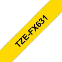 Brother P-touch TZe-FX631 (12mm x 8m) Black On Yellow Labelling Tape Image