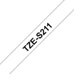 Brother P-touch TZe-S211 (6mm x 8m) Black On White Extra Strength Adhesive Laminated Labelling Tape Image