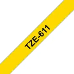 Brother P-touch TZe-611 (6mm x 8m) Black On Yellow Laminated Labelling Tape Image