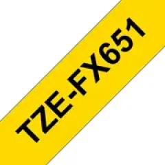 Brother P-touch TZe-FX651 (24mm x 8m) Black On Yellow Gloss Laminated Flexi Labelling Tape Image