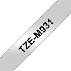 Brother P-touch TZe-M931 (12mm x 8m) Black On Silver Matt Laminated Labelling Tape Image