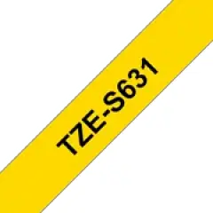 Brother P-touch TZe-S631 (12mm x 8m) Black On Yellow Strong Adhesive Laminated Labelling Tape Image