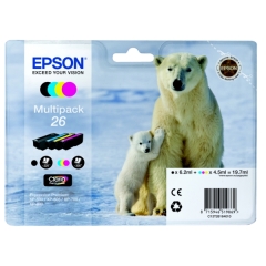 Epson 26 Polar Bear Black CMY Colour Standard Capacity Ink Cartridge 6ml 3 x 4.5ml Multipack - C13T26164010 Image