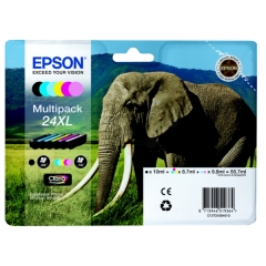 Epson 24XL Elephant Black CMY Colour High Yield Ink Cartridge 10ml 3 x 9ml 2 x 10ml - C13T24384011 Image