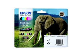 Epson 24XL Elephant Black CMY Colour High Yield Ink Cartridge 10ml 3 x 9ml 2 x 10ml - C13T24384011
