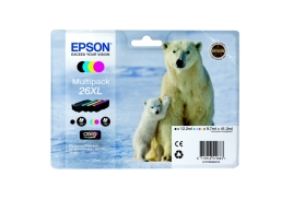 Epson 26XL Polar Bear Black CMY Colour High Yield Ink Cartridge 12ml 3x10ml Multi - C13T26364010