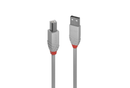 Lindy 2m USB 2.0 Type A to B Cable, Anthra Line, grey