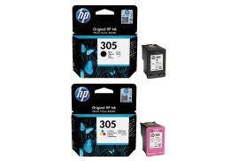 Multipack of HP 305 Black & Colour Inks, 1 x 120pgs + 1 x 100pgs