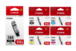 1 Full set of Canon PGI-580XXL & CLI-581XXL inks (5 Pack) 72.5 ml of ink