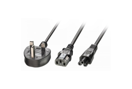 Lindy 2.5m UK 3 Pin Plug to IEC C13 & IEC C5 Splitter Extension Cable, Black