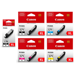 1 full set of Original Canon PGI-570XL and CLI-571 XL Inks (5 Pack) 63.6ml of ink Image
