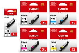 1 full set of Original Canon PGI-570XL and CLI-571 XL Inks (5 Pack) 63.6ml of ink