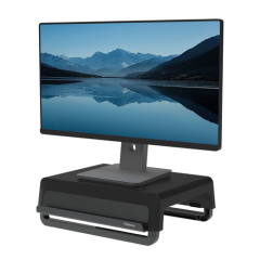 Fellowes Computer Monitor Stand with 3 Height Adjustments - Breyta Monitor Riser with Cable Management - Ergonomic Adjustable Monitor Stand for Computers - Max Weight 15KG - Black Image